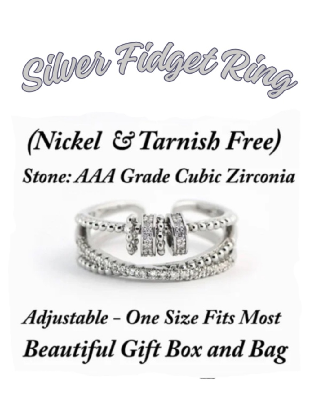 Silver Fidget Ring ~ Adjustable Fits Ring Sizes From 5 to 10 ~ Gift Box - Picture 1 of 8